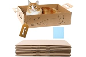 DeziWood 9 Pack Disposable Litter Boxes for Cats, Travel Litter Box with Pee Pads, Double Layer Waterproof Litter Tray for Cats Small Pets (16.9'' x 12.9'' x 5.1'')