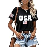 American Flag Shirts for Women 4th of July T-Shirt USA Flag Patriotic Shirt Star Stripes Graphic Summer Tees