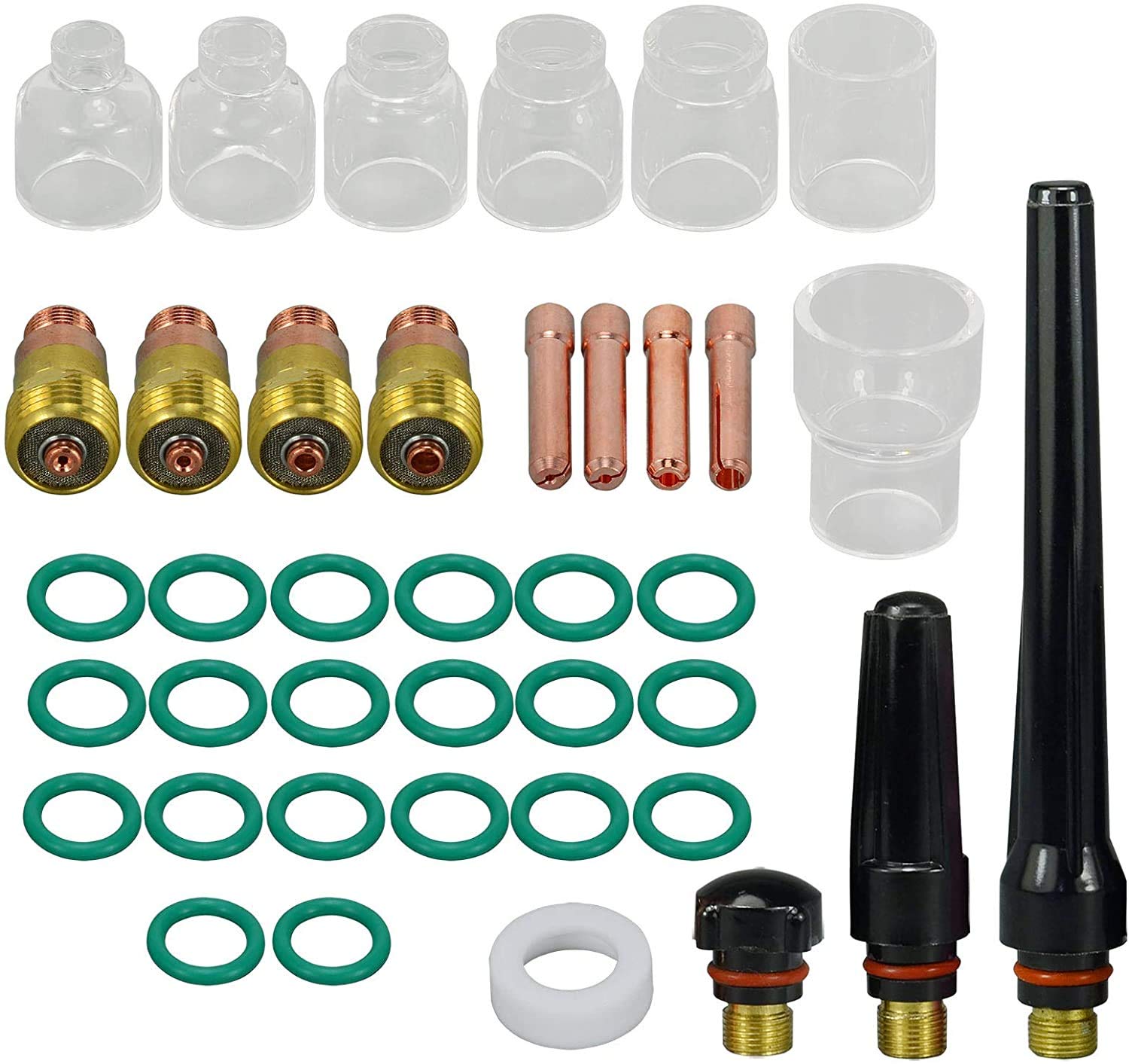 HYDDNice 39PCS TIG Stubby Gas Lens Collet Body Pyrex Cup Set fit for DB SR WP 17 18 26 TIG Welding Torch