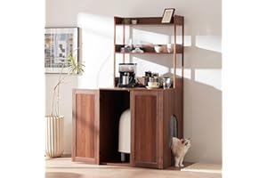 GEOOROOD Litter Box Enclosure with Shelves,Automatic Litter Box Enclosure,Wooden Hidden Litter Box Furniture,Shelf Litter Box Enclosure, cat Litter Box with Storage P004