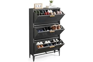 Riflevault Shoe Cabinet, Shoe Storage Cabinet with 3 Flip Drawer, Entryway Cabinet with Adjustable Shelves for Sneakers, Boot