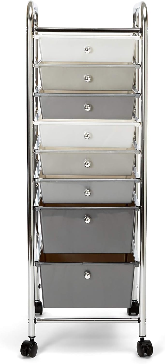 Seville Classics 8-Drawer Multipurpose Mobile Rolling Utility Storage Bin Organizer Cart, White/Gray/Black Gradient: Furniture & Decor