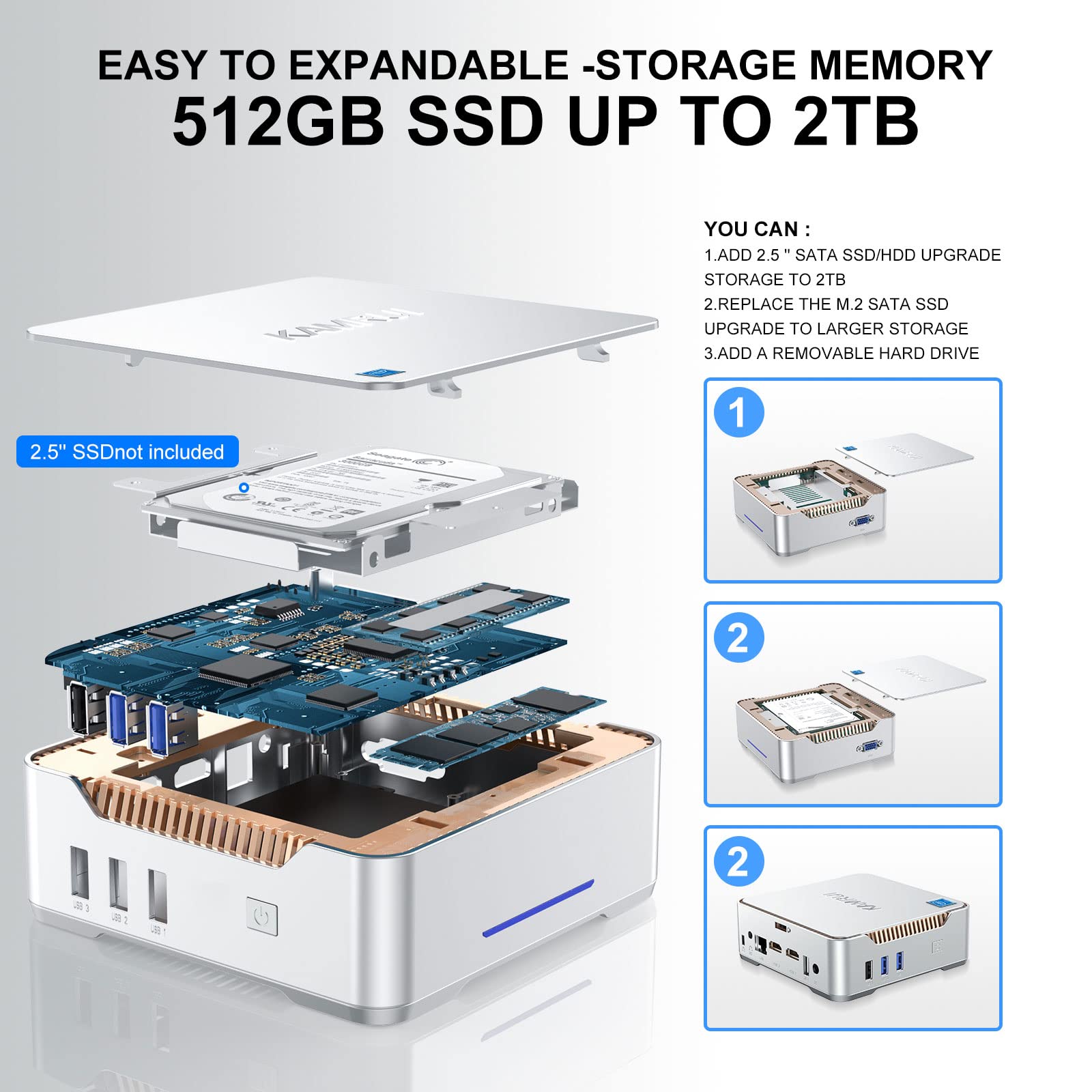 KAMRUI GK3 Plus Mini PC,12th Intel Alder Lake- N95 (up to 3.4GHz) 8GB RAM 256GB M.2 SSD Small PC, Gigabit Ethernet, 4K UHD, Dual Wi-Fi, BT 4.2 Home/Business Mini Desktop Computer