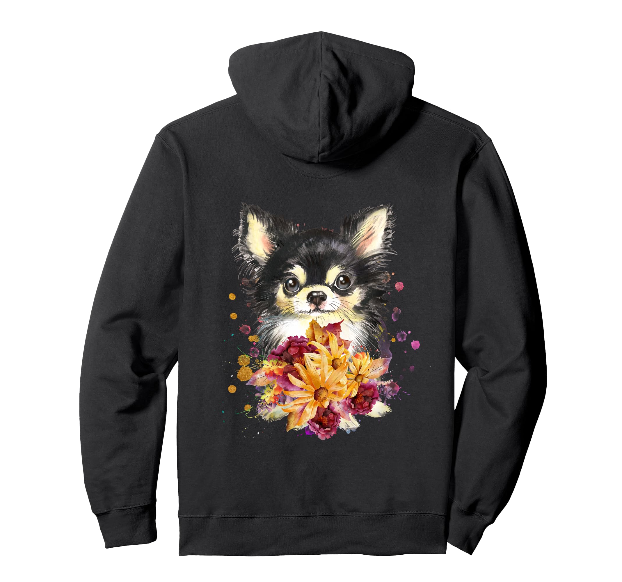 Cute Chihuahua Puppy, Flowers, and Splatter Dog Pullover Hoodie