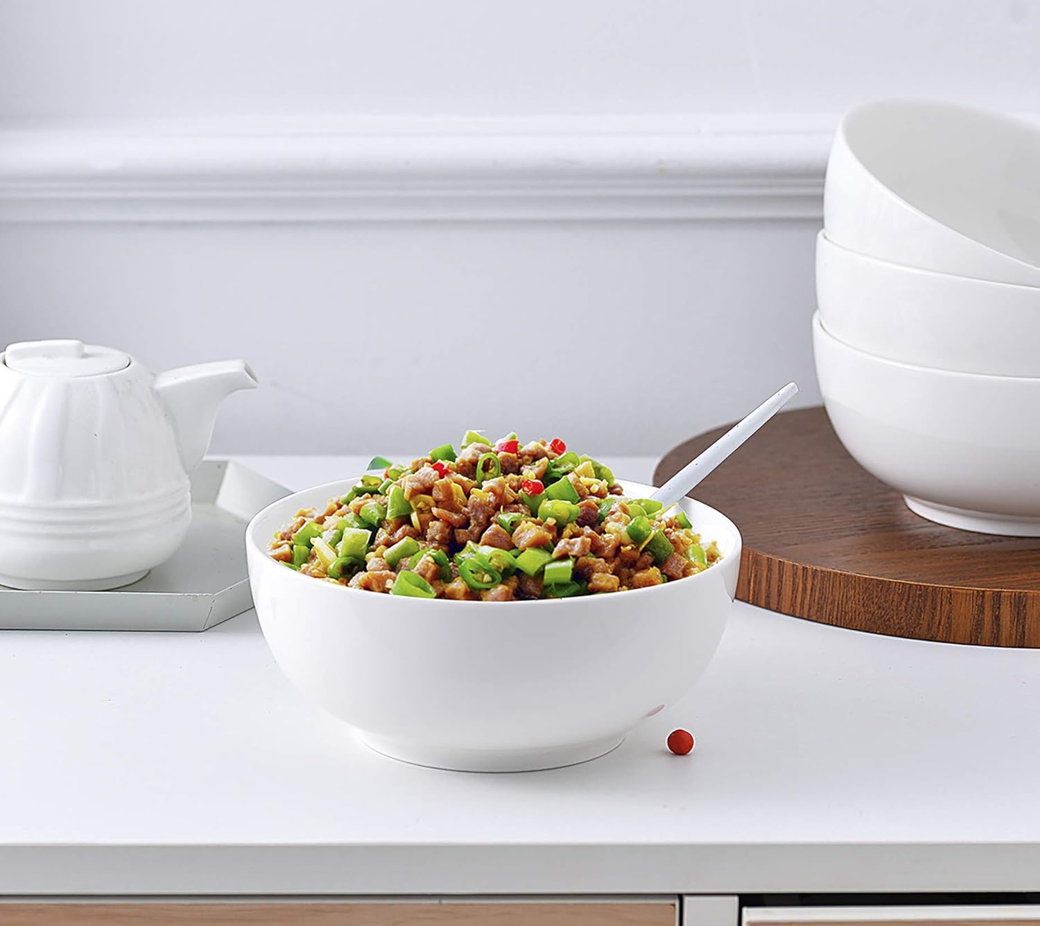  | TGLBT 40 Ounce Porcelain Soup Bowls - 4 Packs, Stackable Round, White: Salad Bowls