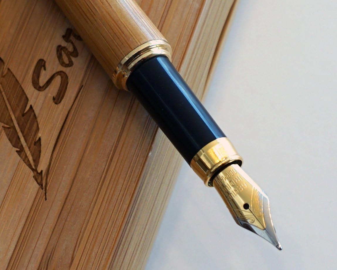 Saraya Vintage Fountain Pen in Stylish Wood Gift Box Handcrafted from Natural Bamboo