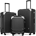 LEVEL8 Grace Luggage Sets Hardshell Suitcase with Wheels, Sturdy Large Suitcase Tsa Lock 20 Inch Expandable Carry on 24 Inch 28 Inch Checked Luggage, 3-Piece Set (20/24/28), Black