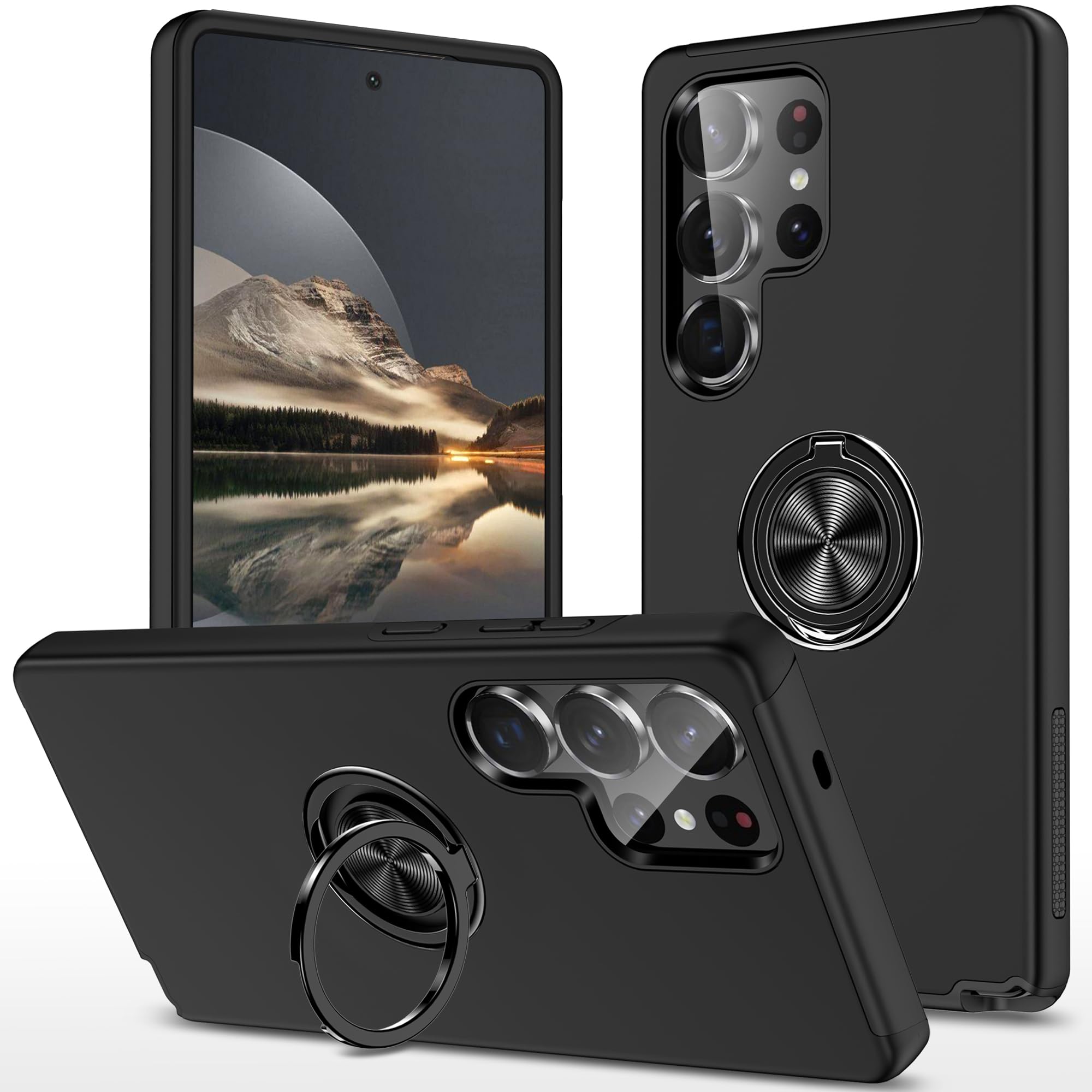 Photo 1 of Dionsibei Case for Samsung Galaxy S25 Ultra Case Military Grade Shockproof Built-in Ring Holder Kickstand Car Mount Armor Heavy Duty Protective for Galaxy S25 Ultra Phone Case (Black)
