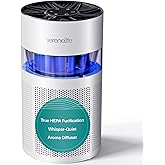 SereneLife Portable Air Purifier - Small Air Purifier with Aroma Box & Ambient Light, High Filtration Efficiency, 2-Speed, Timer & Sleep Mode, Filter Change Reminder, 6 x 6 x 12 in. (White)