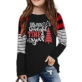 VVNTY Kids Christmas Shirt Boys Girls Merry Christmas Tree Graphic Tee Xmas Holiday Long Sleeve Tops 5-14y
