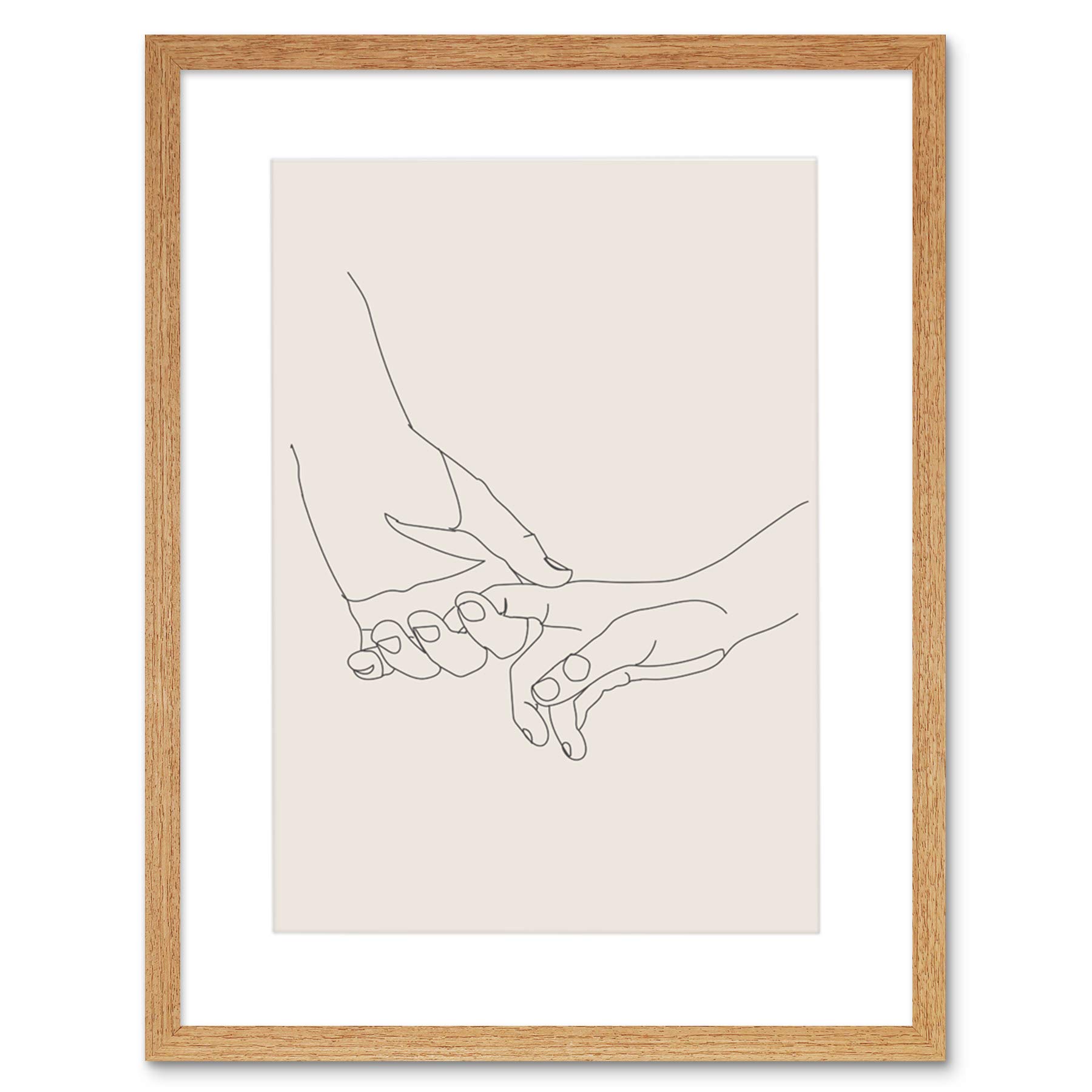 Wee Blue Coo Line Drawing Hands Holding Minimalist Artwork Framed Wall Art Print 12X16 Inch
