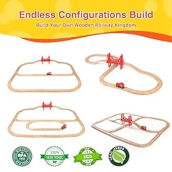 WudBudz Wooden Train Tracks 60 Piece Set, Track