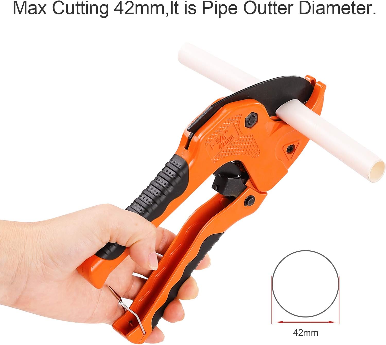 Ratchet Tube Cutter for CPVC PEX PPR Plastic Pipe Fast Pipe Cutting Tool One-Hand PVC Pipe Cutter, with Ratcheting Drive Cuts up to 1-1/4 in. ID - - 