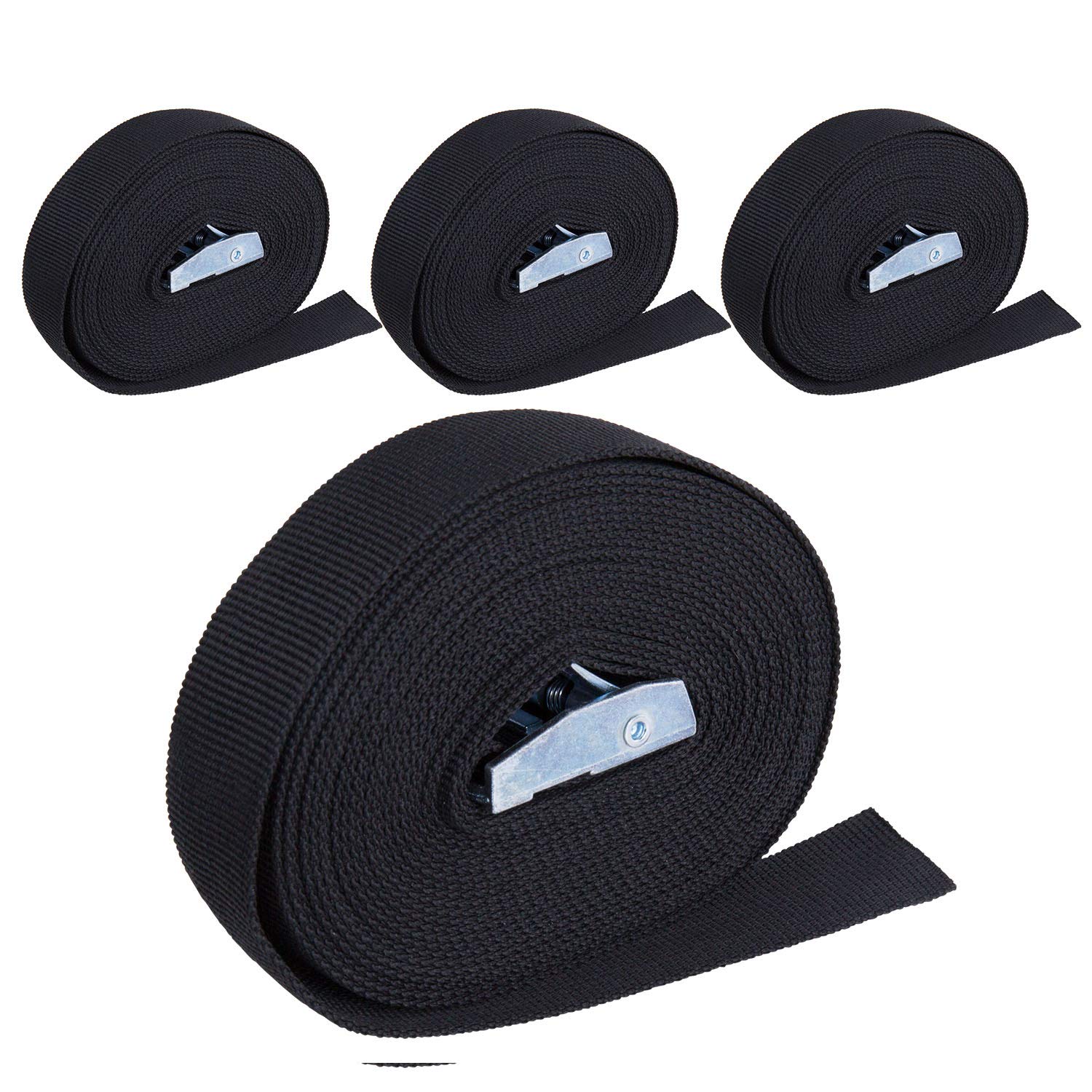 ZeWoo 4 PCS Heavy Duty Tensioning Belts, Mounting Straps Set, Tie Down Straps, Lashing Strap, for mounting on Bicycle Carriers, Cam Buckles Car Luggage Cargo Trailer(5Mx25MM)