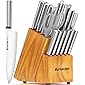 Knife Set, 15 Pieces Hollow Handle Kitchen Knives Set with Block Wooden, Chef Knife Set with Knife Sharpener, Steak…