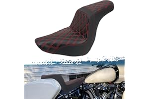 MOTOSIKLETA One-Piece Driver Passenger Seat Motorcycle 2-Up Seat Fit for Harley Sport Glide FLSB Low Rider FXLR FXLRS FXLRST 2018-later (Red Stitching)