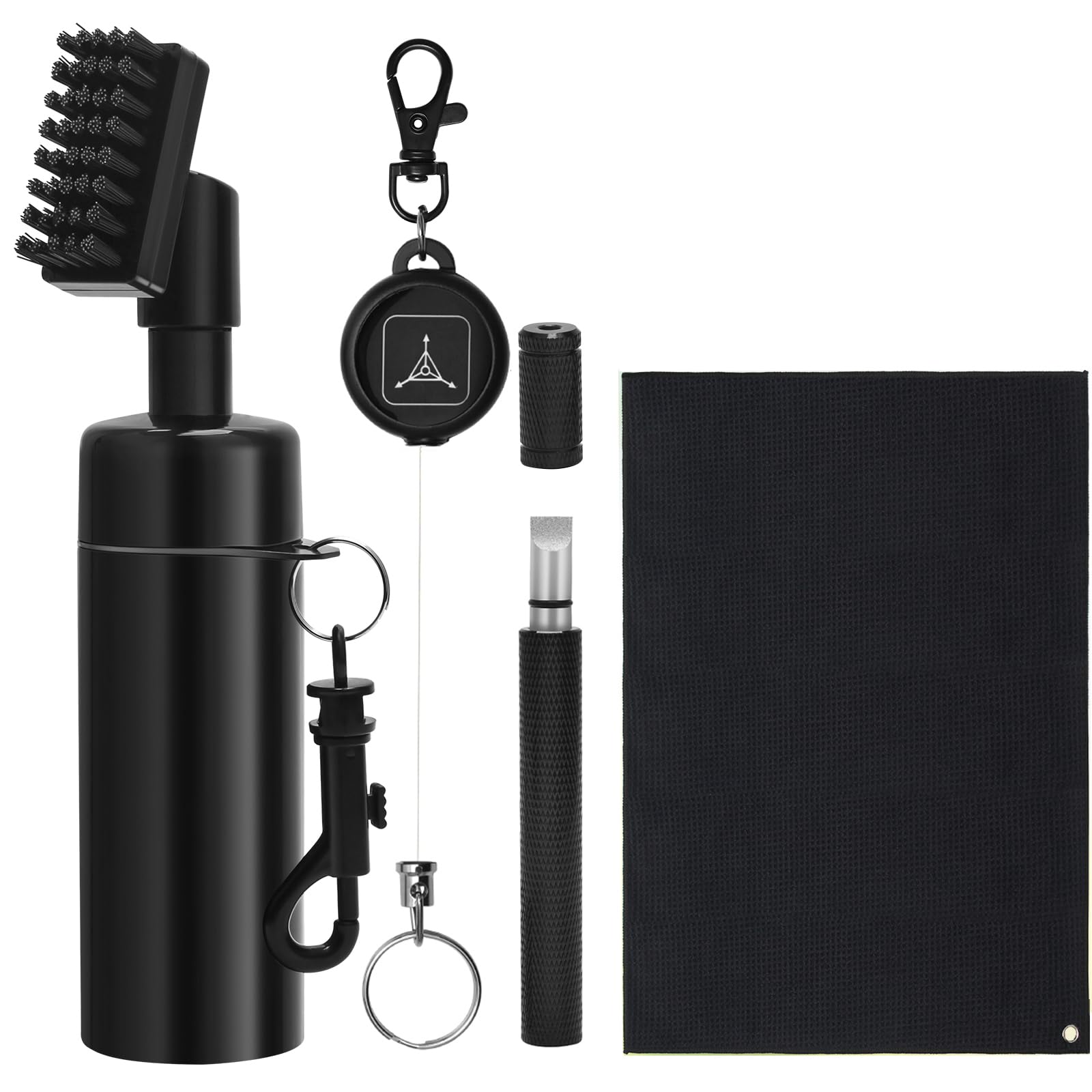 Windspeed 4PCS Golf Club Cleaner Brush, Golf Club Brush Groove Cleaner with 4 Ounces Squeeze Bottle and Bristles/Groove Sharpener/Towel/Retractable Key-ring for Cleaning