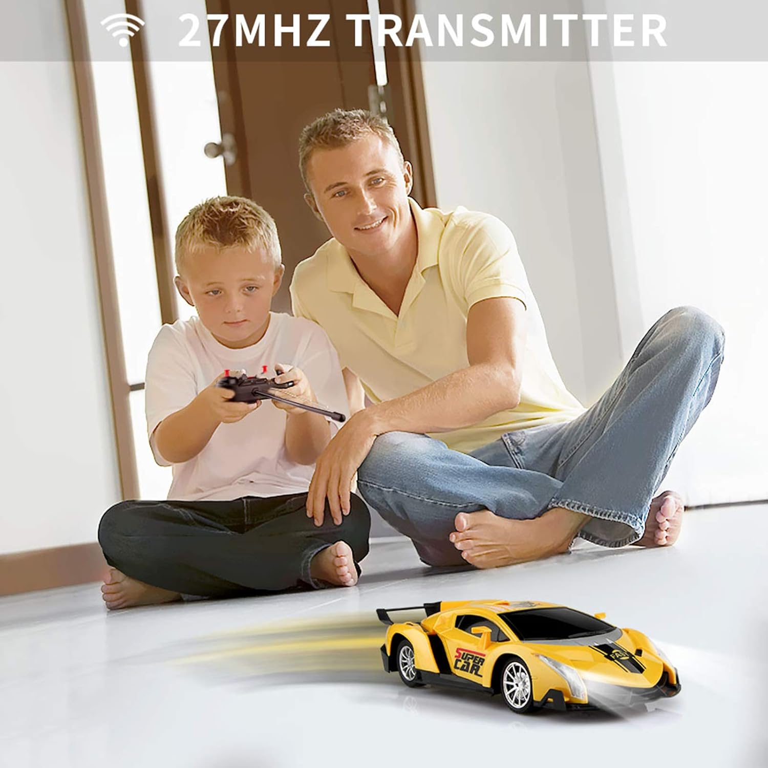 Growsland Remote Control Car, RC Cars Xmas Gifts for kids 1/18 Electric Sport Racing Hobby Toy Car Yellow Model Vehicle for Boys Girls Adults with Lights and Controller: Toys & Games