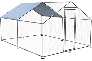 Petony Chicken Coop Outdoor Walk-in Poultry Cage Large Metal Pen Hen Run House Spire Shaped Cage with Waterproof Anti-Ultraviolet Cover,for Backyard Farm Rabbits Duck (9.8'L x 13.1'W x 6.6'H)
