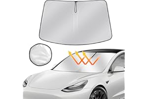 AUTOMIIM Windshield Sun Shade for 2017-2025 2026 Tesla Model 3/2020-2025 2026 Model Y, Upgraded Nano Materials Front Window Shade Cover for Model Y Juniper, Foldable Sunshade for Model 3 Highland