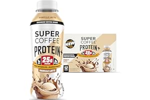 SUPER COFFEE Protein+, Keto Protein Coffee (0g Added Sugar, 25g Protein, 150 Calories) [Vanilla] 12 Fl Oz, 12 Pack | Iced Smart Coffee Drinks
