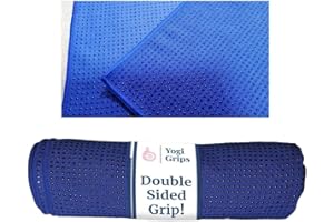YOGI GRIPS Non Slip Skidless Double Sided Grip Yoga Towel for Hot Yoga Bikram Pilates (Blue)