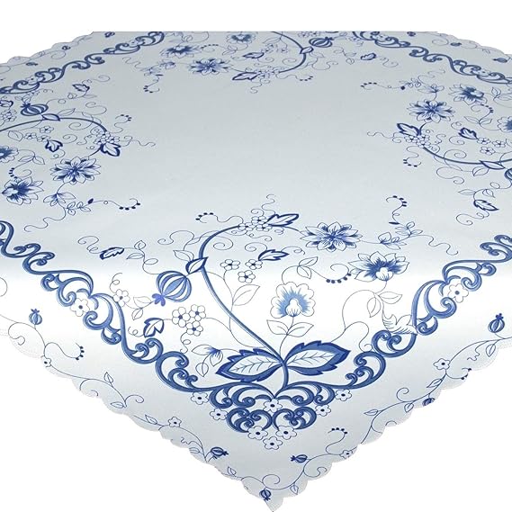 Tischdecke Mitteldecke VINTAGE BLAU / weiße Druckmotivdecke / 80x80 cm / moderne Tischdecke für Küche und Wohnzimmer