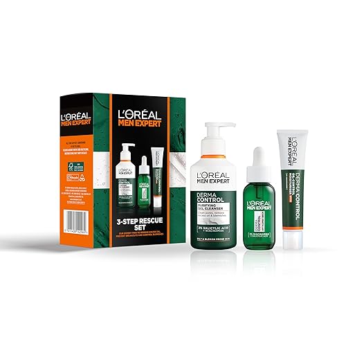 L'Oréal Paris Men Expert 3-Step Rescue Set, Deep Cleansing and Hydrating Skincare Routine for Oily and Blemish Prone Skin, the Perfect Gift Set for Men