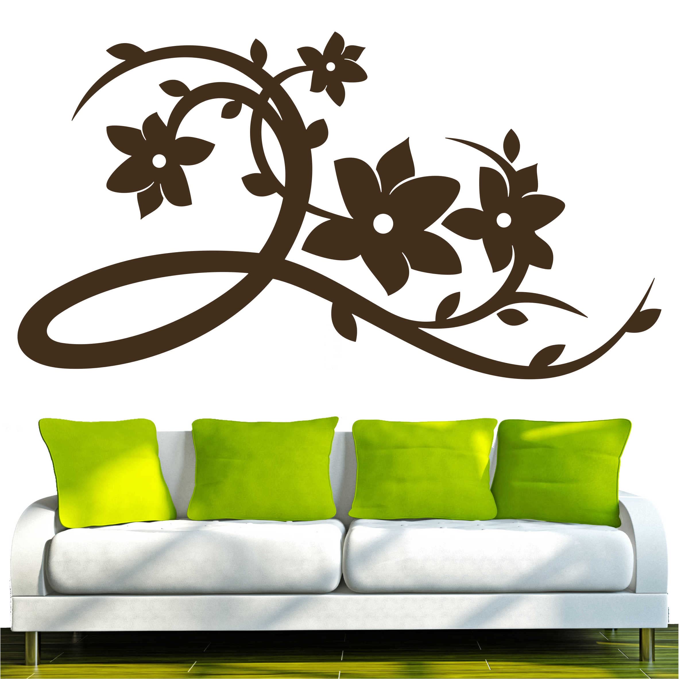INDIGOS Wall Sticker d168 Beautiful Flowers Tendril Plant Tribal 40 x 21 cm Brown, Vinyl, 40 x 21 x 1 cm