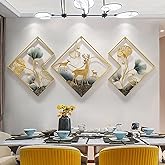 Metal Wall Art Living Room Large Gold Ginkgo Leaf Wall Decor 3 Pack 78x27in | Modern Metal Home Decor Aesthetic Wall Sculptures for Entry Way Bedroom Office Room Decor Dining Room
