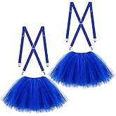 Zhanmai 2 Sets Women's Tutu Skirts Suspenders Set 5 Layered Tulle Tutu Skirts Adjustable Suspenders for Halloween Party Cosplay(Blue)