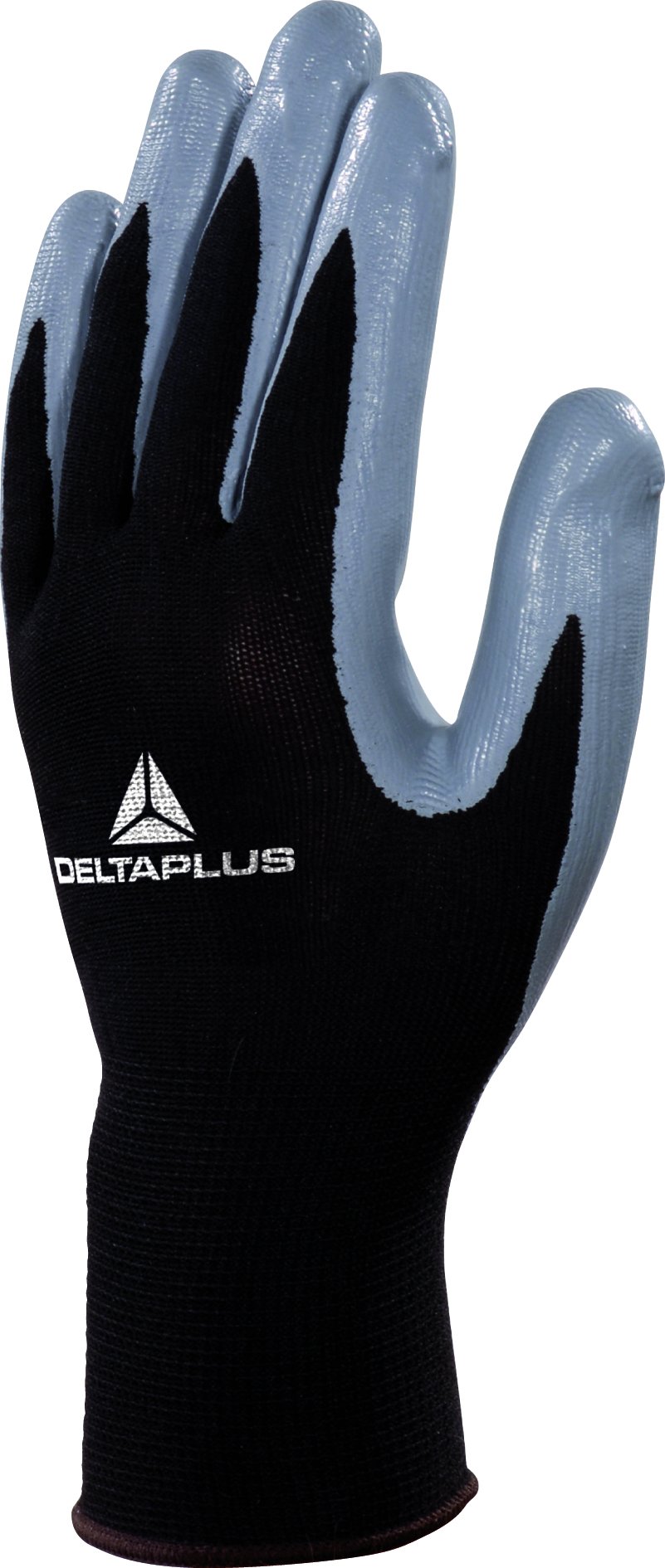 Delta Plus DPVE712GR Polyester Knitted Glove / Nitrile Palm, Black/Grey, Size 7