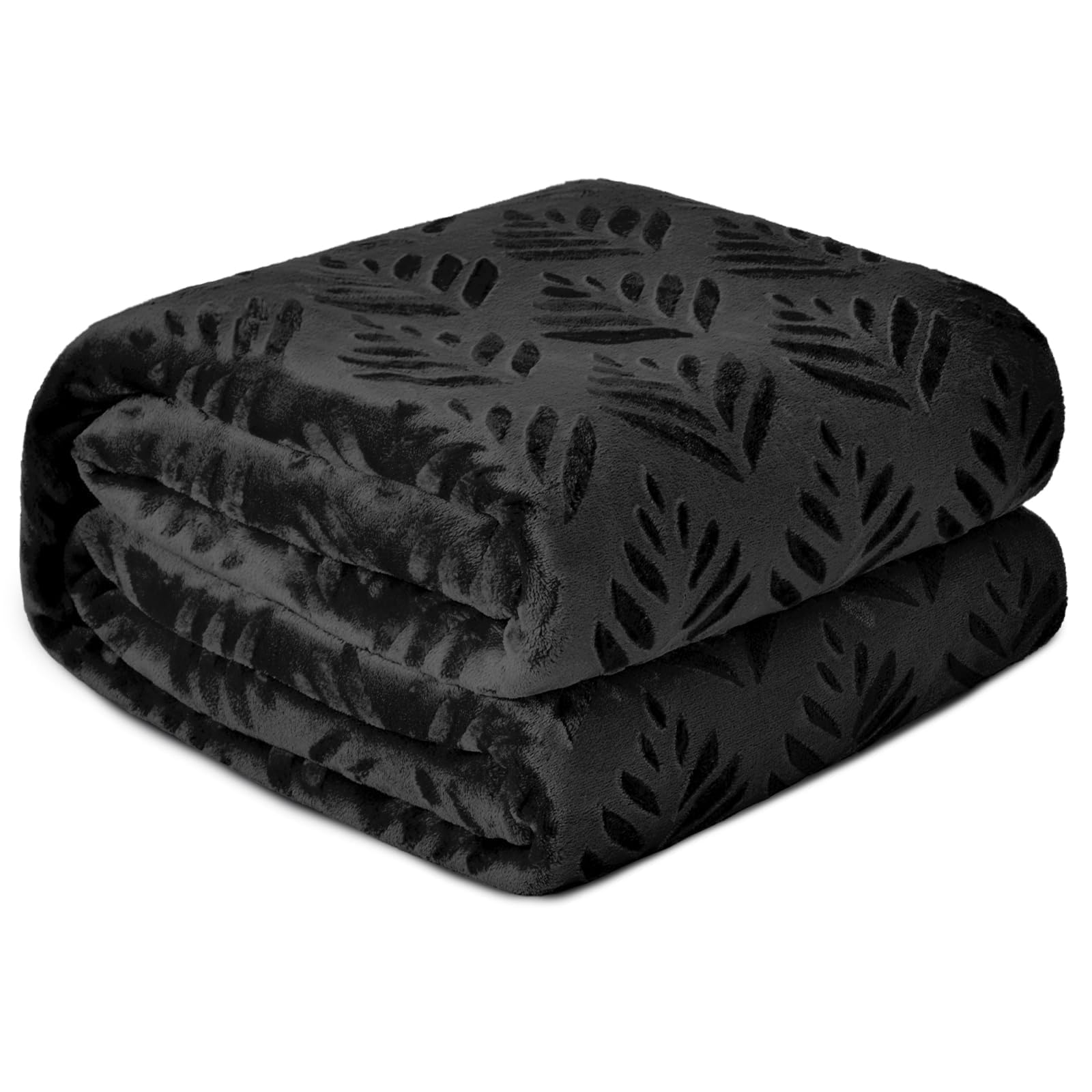 Exclusivo Mezcla Fleece Throw Blanket for Couch, Super Soft and Warm Blankets for All Seasons, Plush Fuzzy Leaves Pattern Throw, Black Throw, 127x150 CM