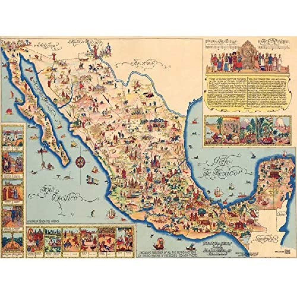 Artery8 Pictorial Map Of Mexico 1931 Vintage Art Print Canvas Premium Wall Decor Poster Mural