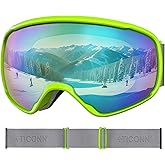 TICONN Ski Goggles Anti-Fog, UV Protection OTG Snowboard Goggles, Compatible with Helmets for Men Women