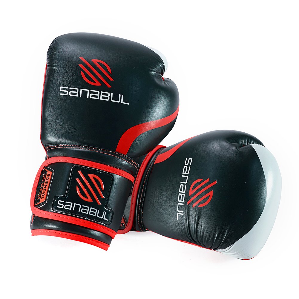 Sanabul Essential GEL Boxing Kickboxing Training Gloves (Black/Red, 16