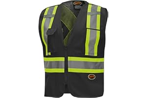 Pioneer Hi Vis Tear-Away Safety Vest - Lightweight Mesh Back - Class 1 - 4 Pockets - Black