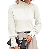 Upopby Women's Fall Winter Turtleneck Sweaters for Women Lantern Sleeve Knitted Pullover Sweater Jumper Tops