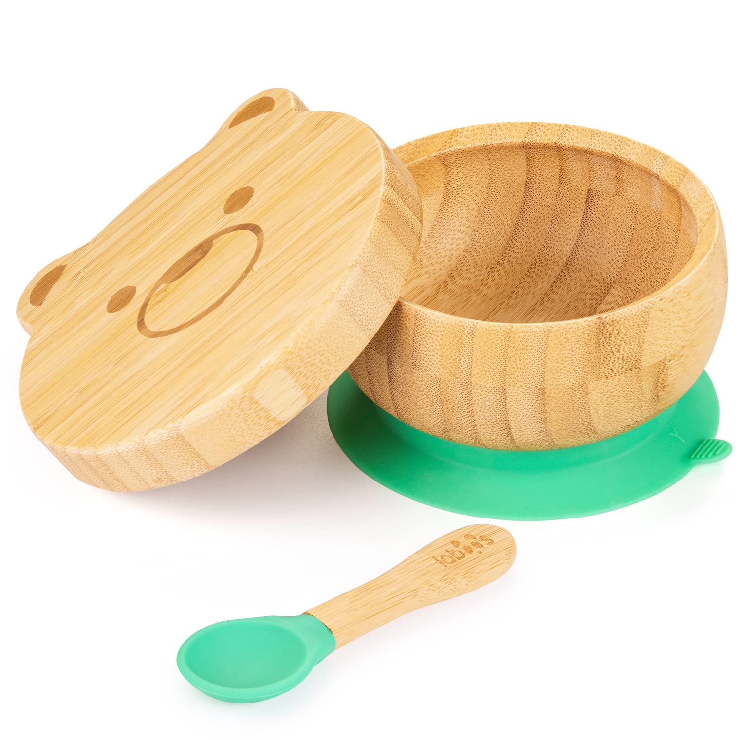 Suction Bowl with Lid and Spoon for Babies and Toddlers,Stay Put Feeding Bowl,Natural Bamboo Wood for Easy Clean Tableware, Perfect for Babies’ weaning Journey