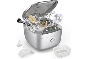 LIFEBASIS Life Basis Ultrasonic Cleaner Household Ultrasonic Jewelry Cleaner 850ml (28 Ounces) LCD Screen with 5 Digital Timer Watch Stand CD Holder for Ring Jewelry CD DVD Watches Glasses Makeup Brush - Silver