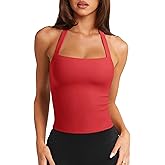 LASLULU Womens Sexy Halter Sports Bra Workout Tops Wirefree Sleeveless Gym Yoga Tank Tops Y2k Casual Crop