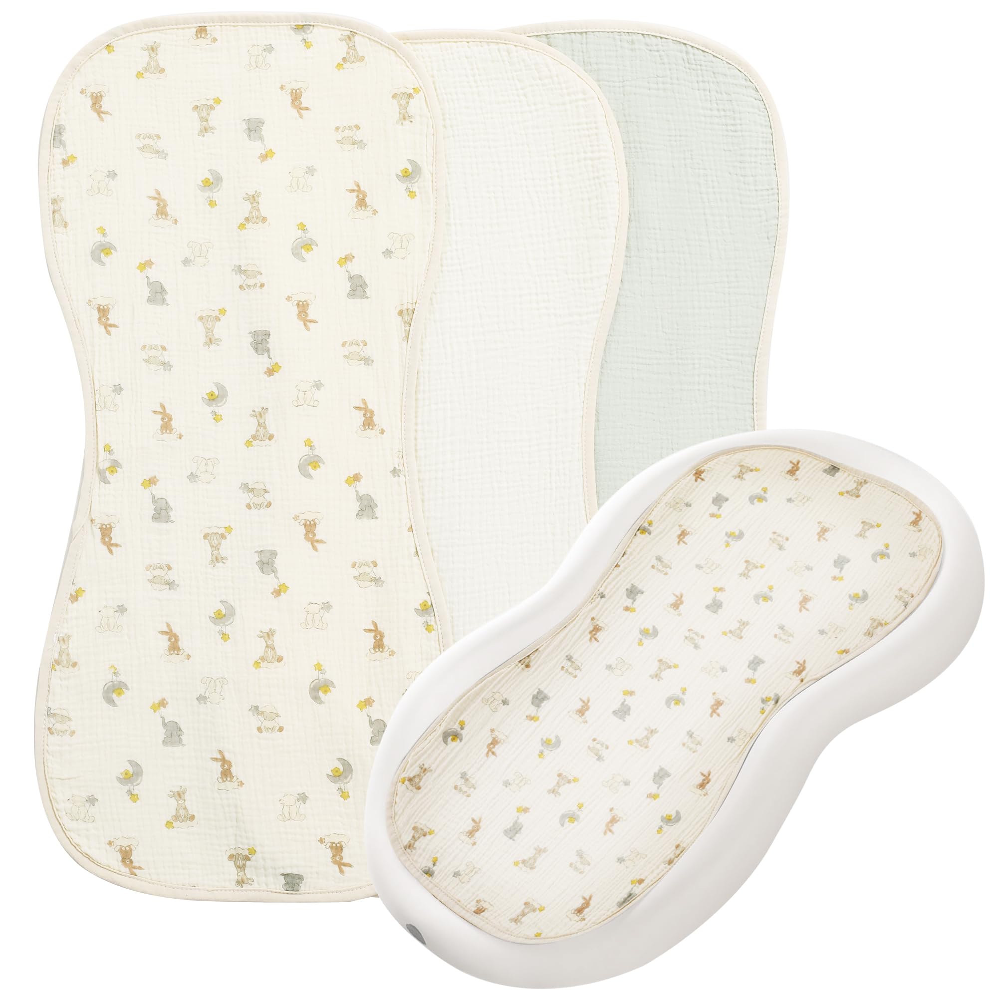 Photo 1 of Hombys Washable Baby Changing Pad Cover - Waterproof Muslin Changing Table Pad, 3 Pack - Cream White, Light Green, Animals