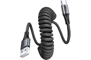 SUNGUY USB C Coiled Cable, 2-Pack 6FT【Extendable: 1.5–4FT】 Braided USB to USB C Charger Cable and Data Sync Cable for Android