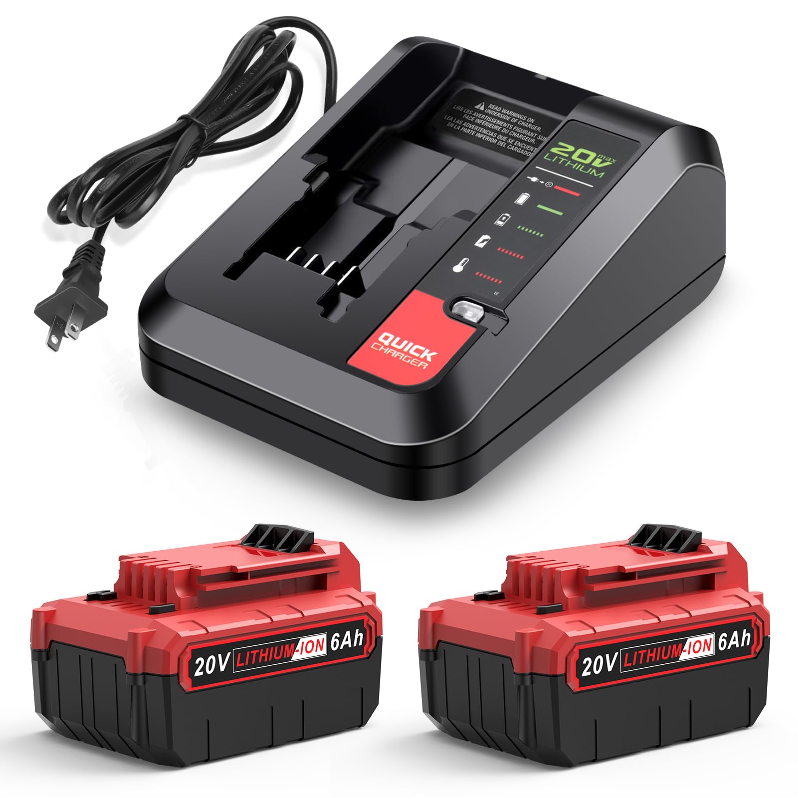 Photo 1 of Labtec 2-Pack 6.0Ah 20V Lithium Battery PCC685L and Battery Charger Kit Compatible with Porter-Cable
