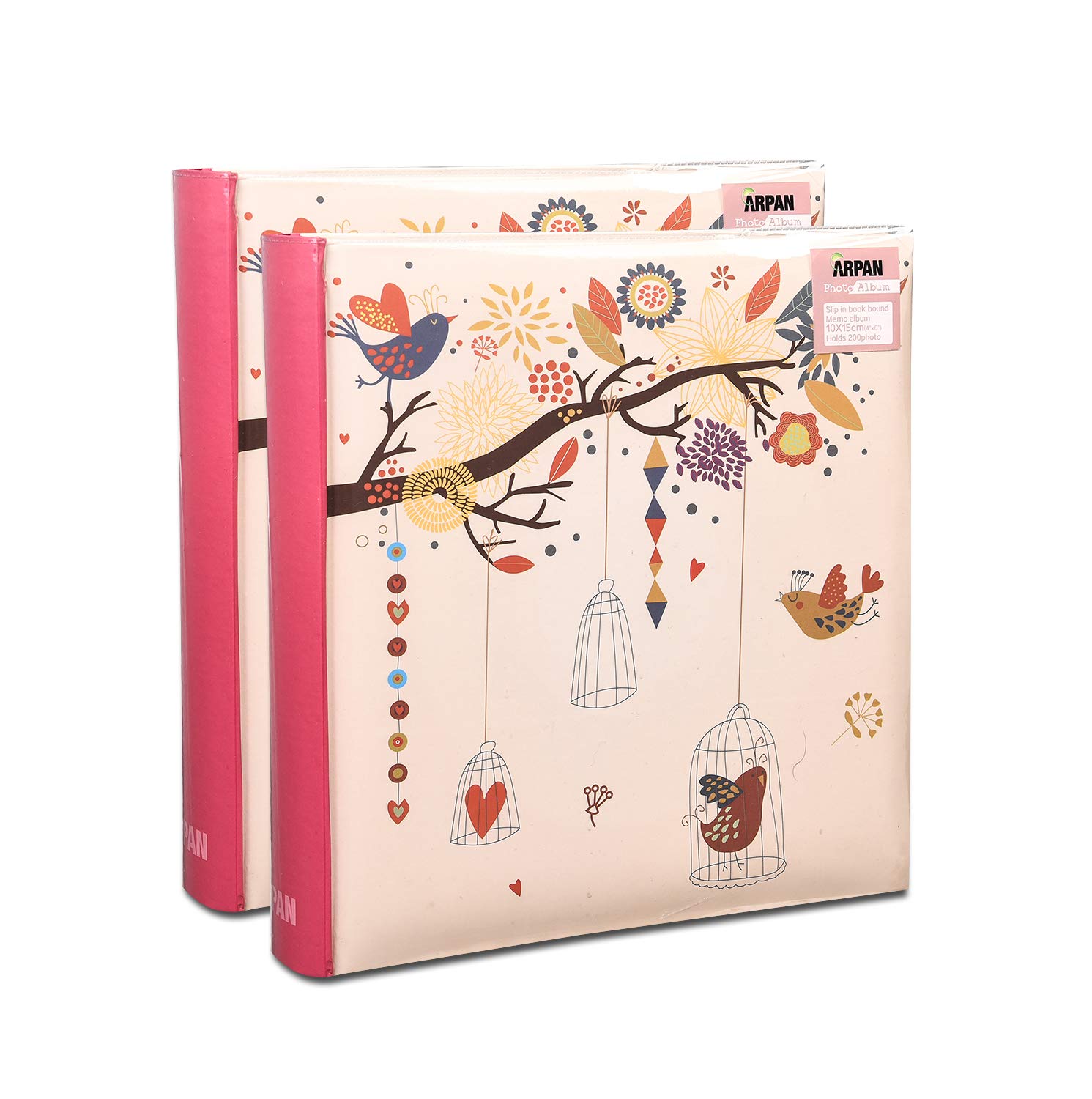 2 x Photo Album 200 6 X 4'' / 15 x 10 cm Photos Slip in Picture Album CD/DVD Pocket Memo Writing Area - Gifting Album by Arpan (Vintage Art Deco Style)