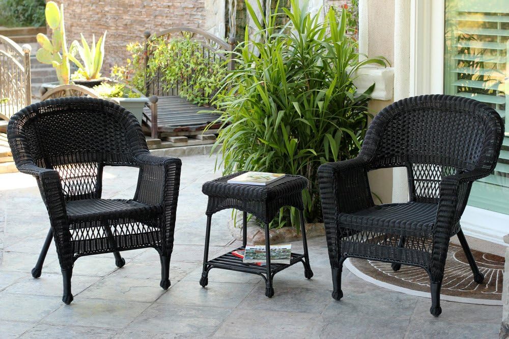 Jeco 3 Piece Wicker Chair And End Table Set Without Cushion Black Furniture Decor Amazon Com