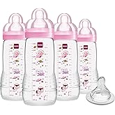 MAM Easy Active Baby Bottle 4 Pack, 11oz, BPA Free, Fast Flow Silicone Nipple, Anti-Slip Grip, Leak-Proof, 4+ Months, Purple Iris