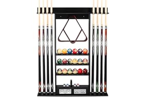GSE Games & Sports Expert Wall Mount Rack with Score Counter Only, Hanging Wall Mounting Rack Holds 6/8 Cue Sticks, 2 Ball Racks and Full Set of Balls