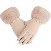 Nimalpal Beign Gloves For Women - Elastic Faux Fur Cuffs Winter Gloves Women Touch Screen
