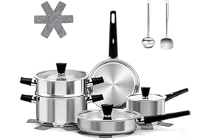 Meythway Stainless Steel Cookware Set Non Toxic, 14PCs Stainless Steel Pots and Pans Set with Stay-Cool Handles, Kitchen Indu